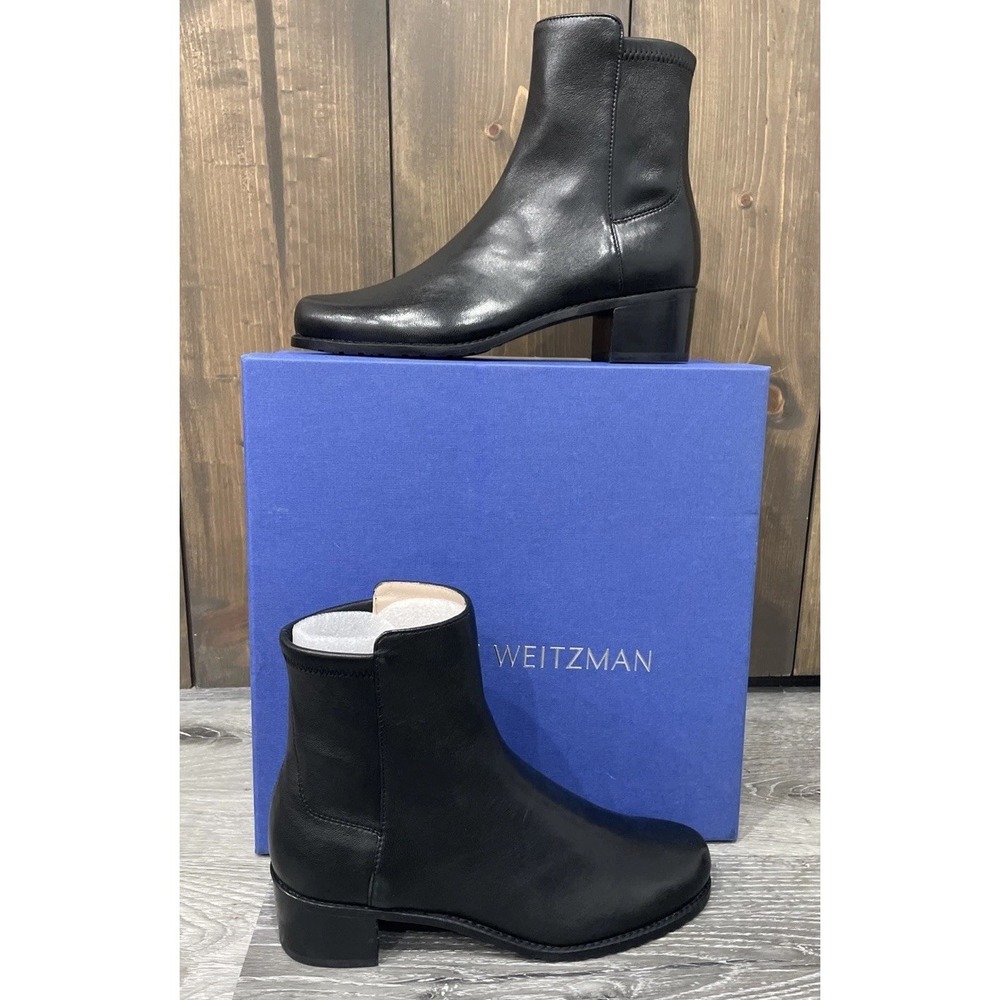 STUART WEITZMAN RESERVE BOOTIE BLACK LEATHER ZW15141 ANKLE BOOTS WOMENS 7 NEW - Picture 2 of 12